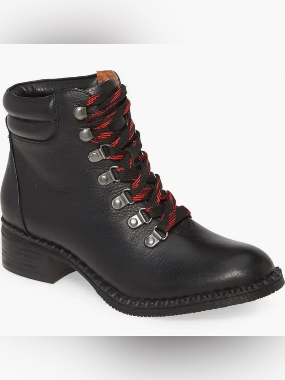 Black Leather Lace-Up Ankle Boots with Red-Trim Laces